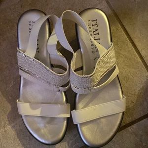 italian shoemakers silver and white heels